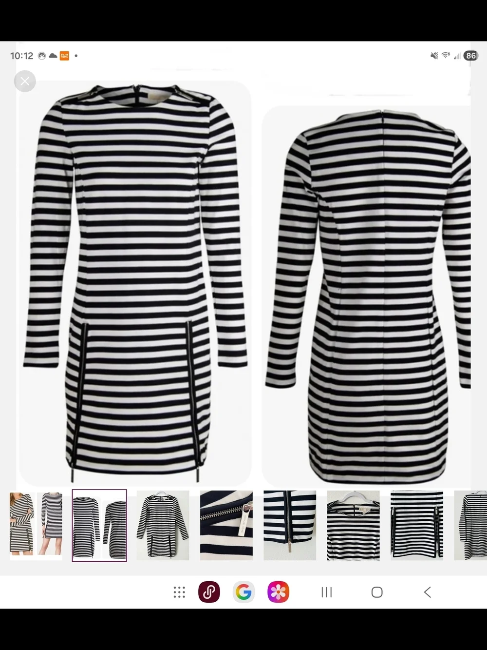 Michael Kors Black and White Striped Long-Sleeve Mini Dress